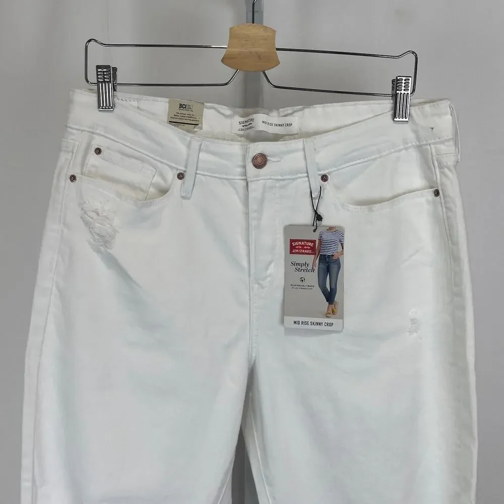 NWT LEVI STRAUSS Signature Mid Rise Skinny Crop Jeans Distressed White 14 / 32 - Picture 4 of 10